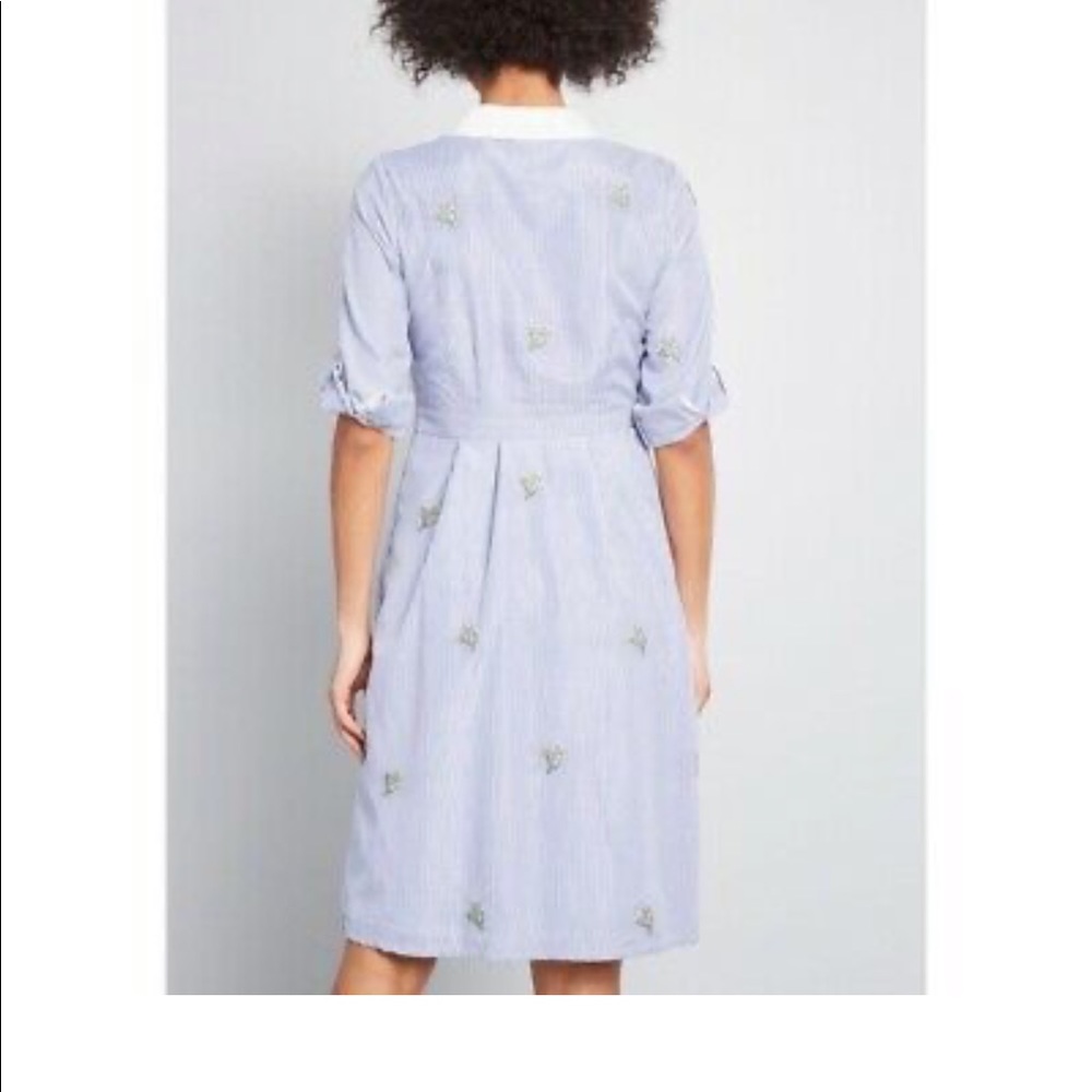 Modcloth Blue & White Striped Midi Shirt Dress with Green Embroidery - Picture 6 of 7